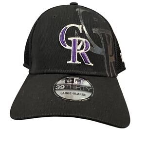 New Era Colorado Rockies 3930 Flexfit Black MLB  Baseball Cap‎ Hat Large-Xlarge